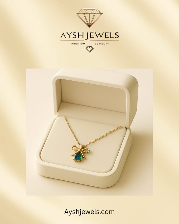 Tie ribbon green zarcon necklace