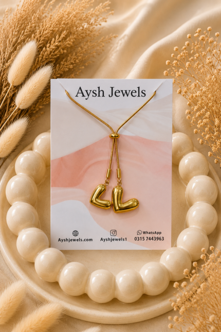 Gold Double Heart Lariat Necklace | Adjustable Y Necklace stainless steel