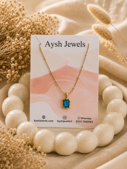 Emerald-Cut Blue Gemstone Gold Pendant Necklace