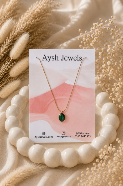 Emerald Green Oval Pendant Necklace stainless steel