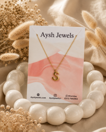 Gold Bubble Initial Pendant Necklace – Letter S | Minimalist Personalized Jewelry stainless steel
