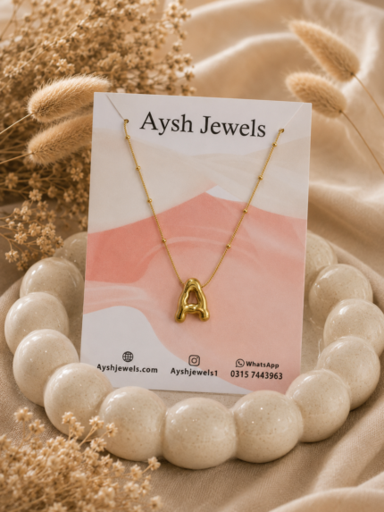 Gold Bubble Initial Pendant Necklace – Letter A | Minimalist Personalized Jewelry stainless steel