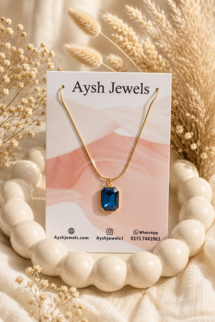 Emerald Cut Blue Sapphire-Inspired Pendant Necklace