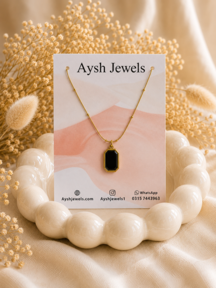 Geometric Black Onyx Pendant Necklace