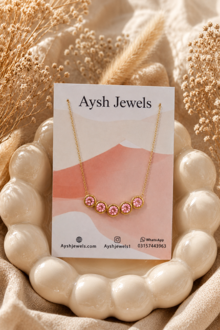 Graduated Bezel-Set Pink Stone Curved Bar stainless steel