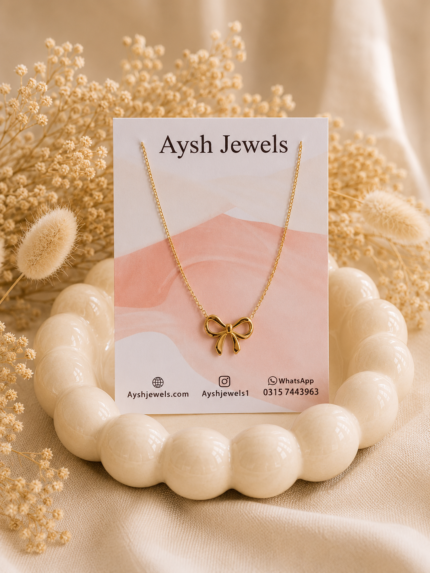 Gold Bow Pendant Necklace | Minimalist Ribbon Charm Necklace stainless steel